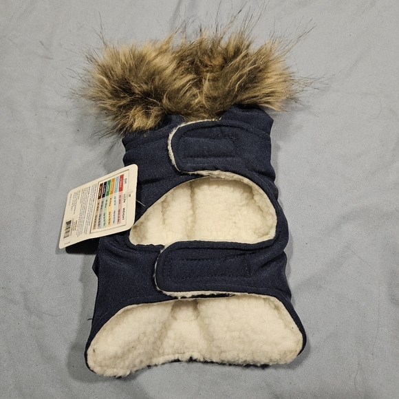 Top Paw dog hooded coat blue fur trim - Picture 9 of 12